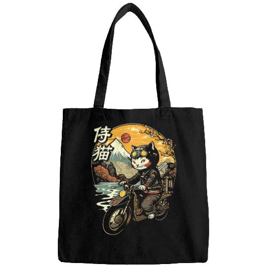 Japanese Samurai Cat on Motorcycle Kawaii Ninja Cat 28 Bags