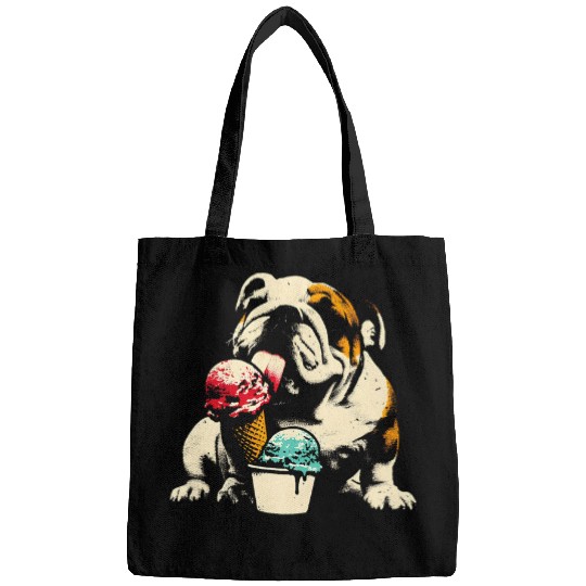 Bulldog Licking Ice Cream Funny Bulldog Graphic Dog Lover Bags