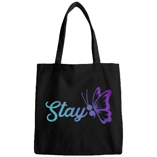 Stay suicides Prevention Awareness Teal and Purple Butterfly Bags