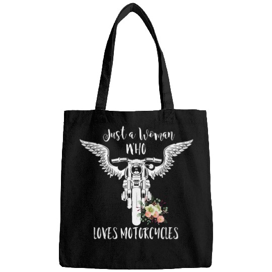 Just A Woman Who Loves Motorcycles Angel Wings Floral Bags