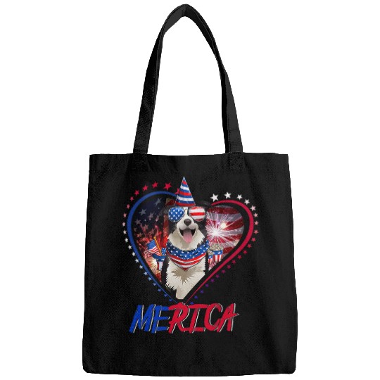 Cute Merica Border Collie USA Flag Sunglasses 4th Of July Bags