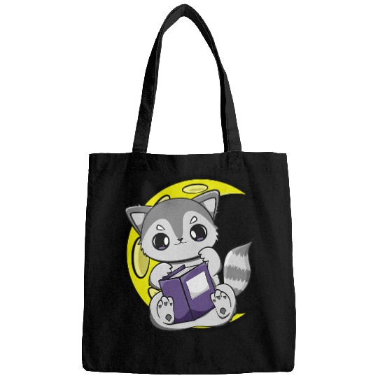 Cute Racoon Reading A Spell Book For Magician And Book Lover Bags
