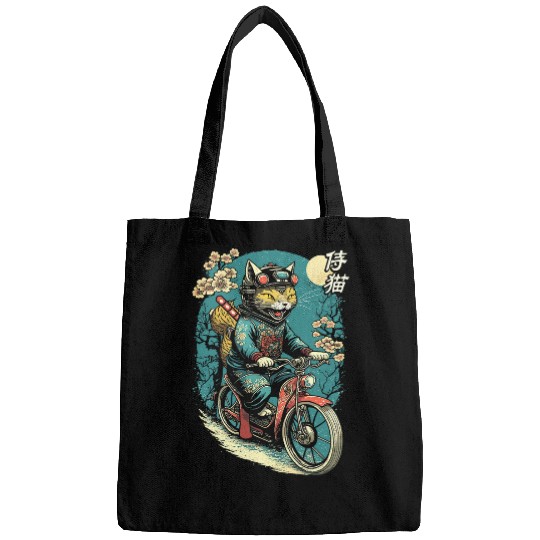 Japanese Samurai Cat on Motorcycle Kawaii Ninja Cat 27 Bags