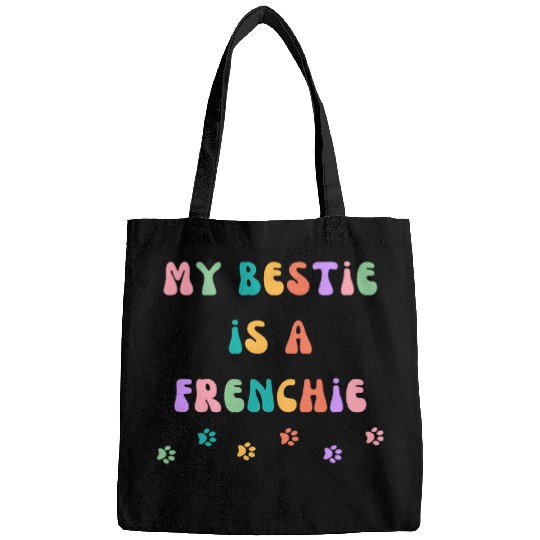 French Bulldog Frenchie Dog Fur Mama Groovy vintages Retro Bags