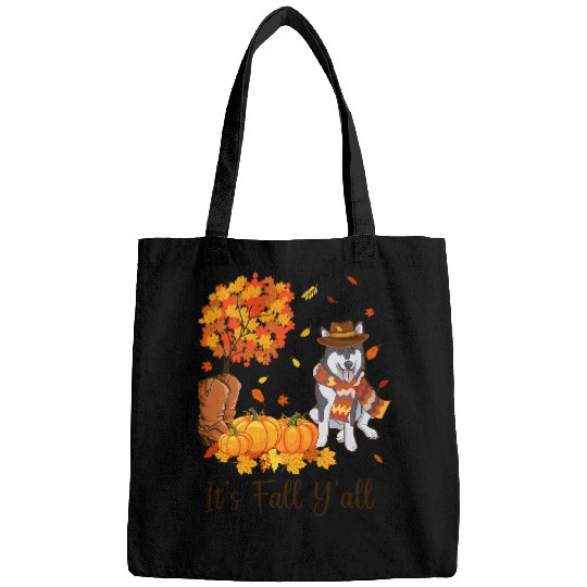 Dog Husky Its Fall Yall Husky Dog Pumpkin Funny Thanksgiving74 Bags
