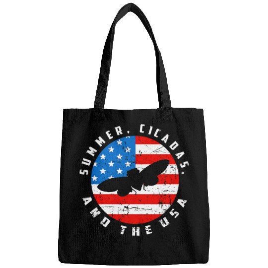 Summer Cicadas 2The USA American Flag Cicada Silhouette Art Bags