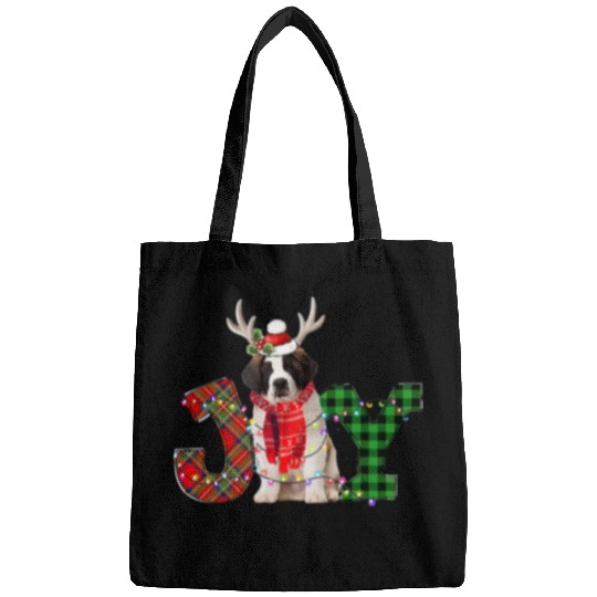 Joy Christmas Lights Saint Bernard Dog Santa Hat Pajama Bags