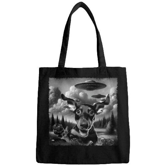 Comedy Doberman Pinscher Selfie With UFOs Breed Dog Lover Bags