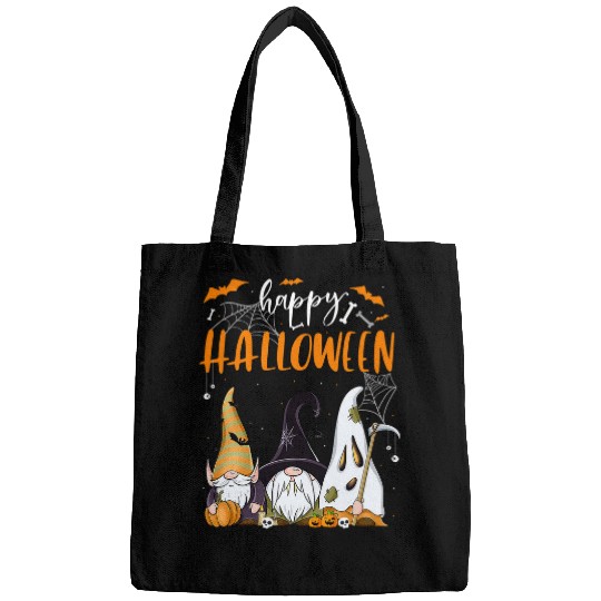 three gnomes happy halloween pumpkin skull spider bats men Bags