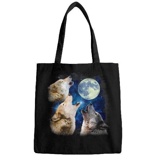 Three Wolfs Howling At The Moon 2Wolves Lover Starry Night Bags