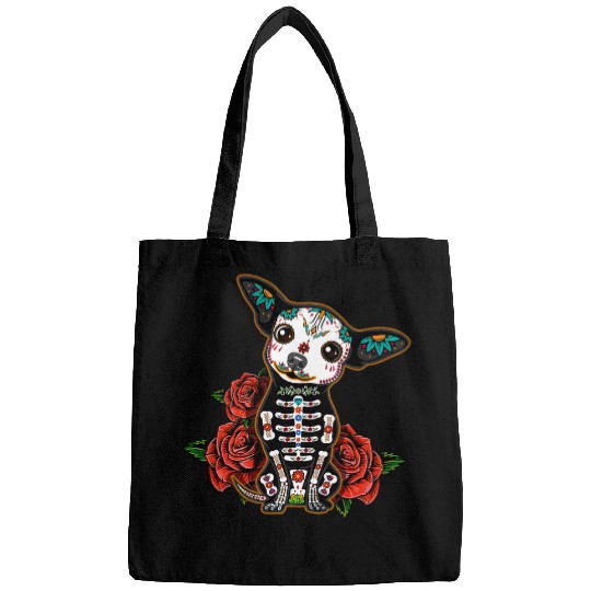 Chihuahua dia de los muertos day of the Deads Dog sugar skull Bags