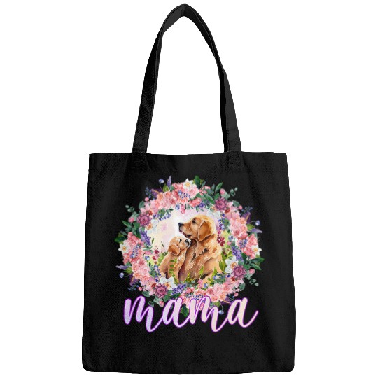 Flowers Mom Cute Baby Golden Retriever Dog Mama Mothers Day Bags