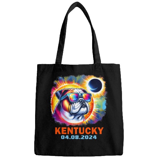 Colorful Bulldog Total Solar Eclipse 2024 Kentucky Bags