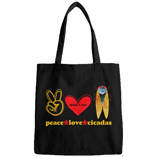 Peace Love Cicadas Brood X Entomology Lover Funny Cicada Bags
