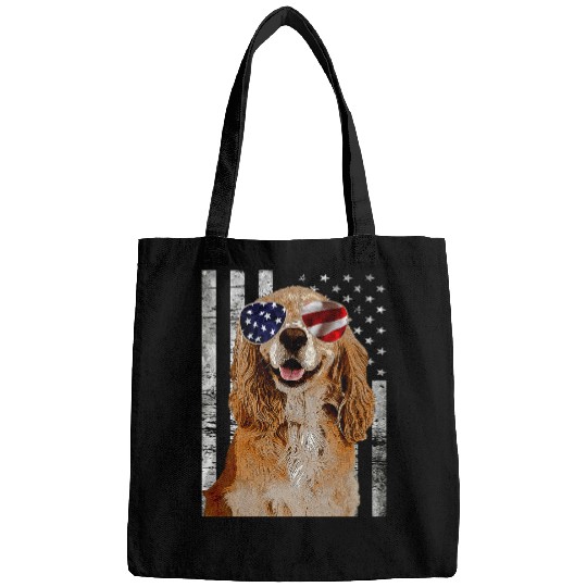Cool Cocker Spaniel Dog With Sunglasses American USA Flag Bags