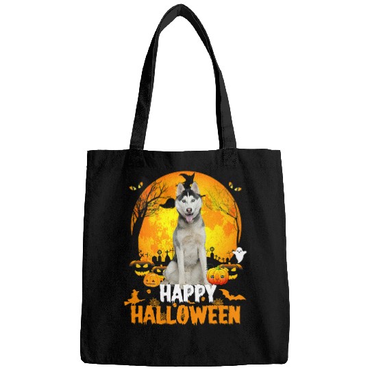 Dog Husky Happy Halloween Day With the Moon And Pumpkin 58 Bags