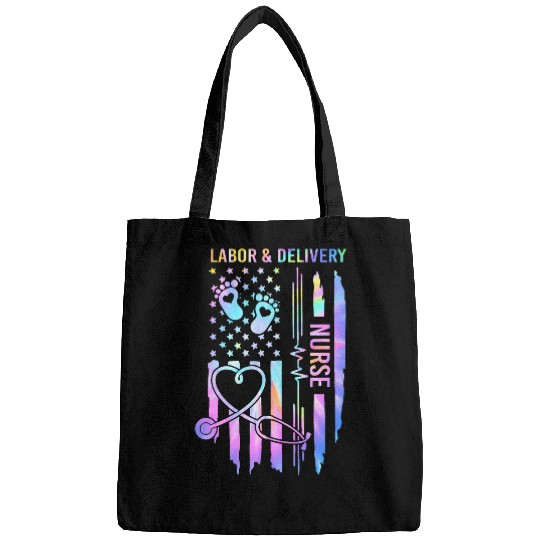 Labor and Delivery nurses LD nurses Nursing USA Flag Tie Dye Bags