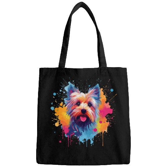 Colorful Dog Splash Art Yorkshire Terrier Bags