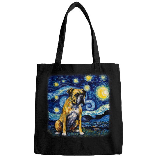Dog in starry night van gogh Boxer Bags