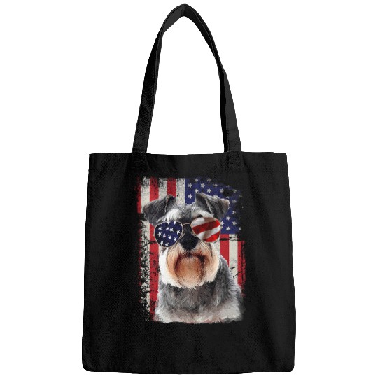 Lovely Schnauzer Wears Sunglasses American USA Flag Proud Bags