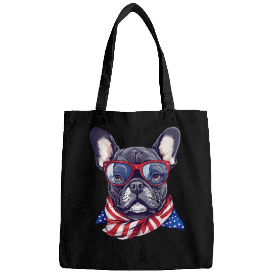 French Bulldog American Flag Patriotic 4th of July Frenchie Bags
