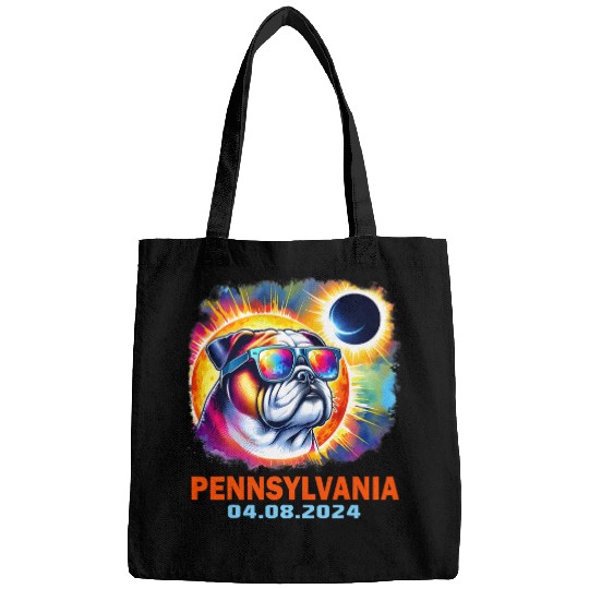 Colorful Bulldog Total Solar Eclipse 2024 Pennsylvania Bags