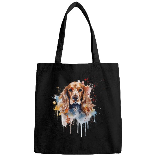 Colorful Cocker Spaniel watercolor art Bags