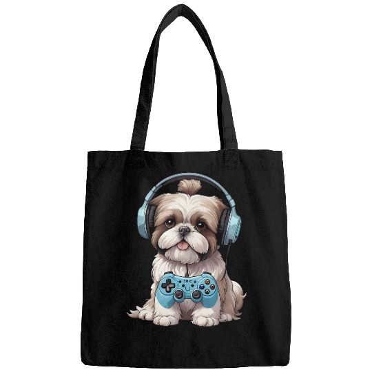 Cute Shih Tzu Dog for Video Game Lovers Gaming Fans Bags