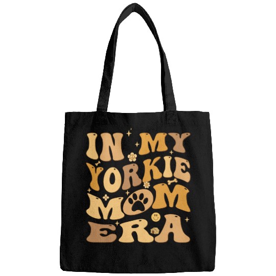 In My Yorkie Mom Era Groovy Yorkshire Terrier Dog Owner Bags