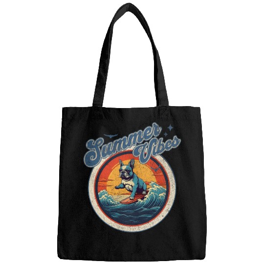 French Bulldog Surfing Summer Vibes Frenchie Bags