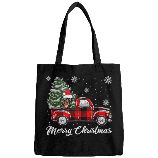 Dog Rottweiler Riding Red Truck Christmas Tree Dog Lover Bags