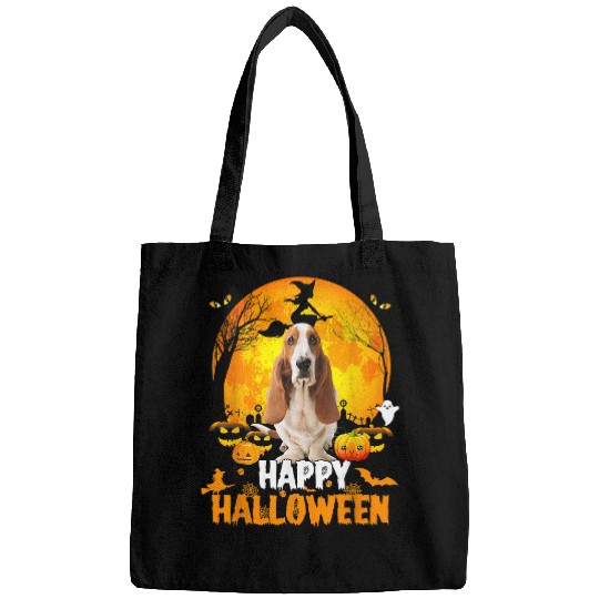 Dog Basset Hound Happy Halloween Day With the MoonPumpkin 126 Bags