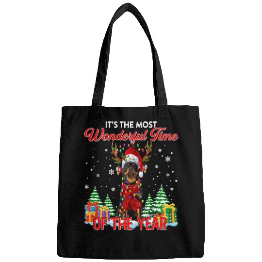 Dog Rottweiler Christmas Santa Light Its The mosts Wonderful Time Bags