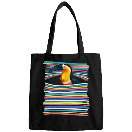Toucan Pastel Rainbow Striped   vintages Animal Aesthetic Bags