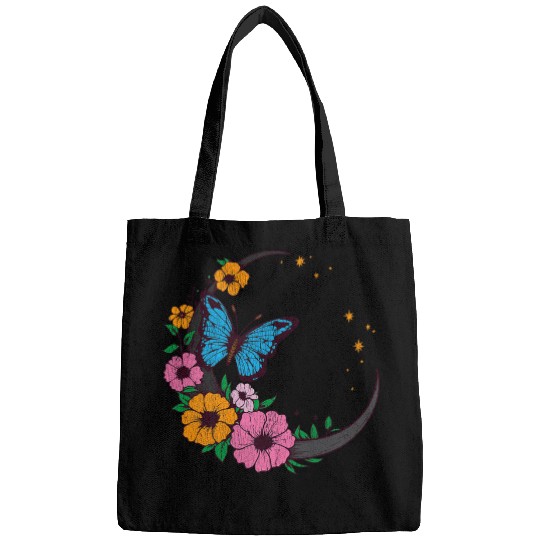 Trendy Butterfly Celestial Moon Flower Floral AI Art Print 21 Bags