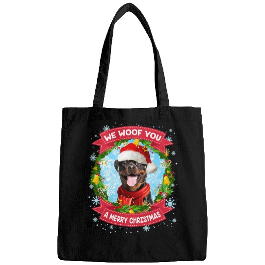 Dog Rottweiler We Woof You A Merry Christmas Merry Woofmas Bags