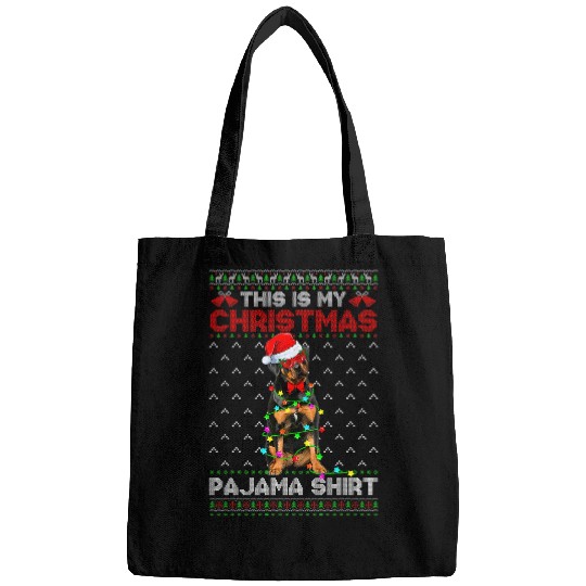 Dog Rottweiler This Is My Christmas Pajama Rottweiler Dog Ugly Xmas Bags