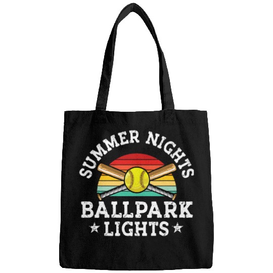 Softball Mom Summer Nights Ballpark Lights Retro Baseball Bags