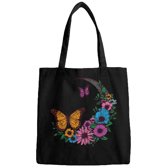 Trendy Butterfly Celestial Moon Flower Floral AI Art Print 22 Bags