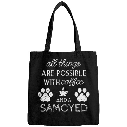 Dog Samoyed Gifts Dog Quote Distressed Dog Paw Print Bags