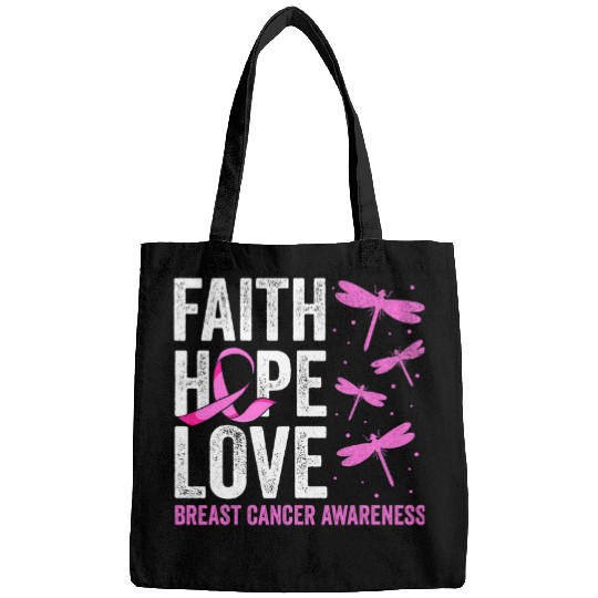 Pink Ribbon Dragonfly Flower Apparel Faith Love Hope Women Bags