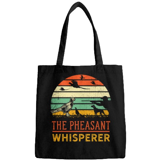Pheasant bird hunting funny whisperer hunter Retro sunset Bags