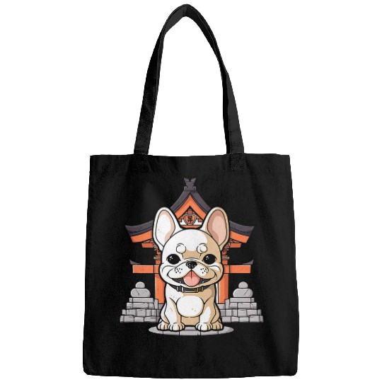 Cream French Bulldog Japanese Shrine Funny Dog Spiritual Bags