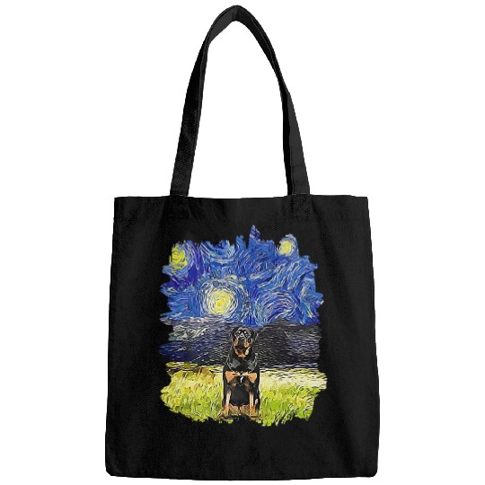 Dog Rottweiler Starry Night Impressionist Dog Art Rottweiler Bags