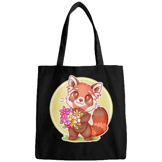 Funny Bear Kawaii Cute Red Panda Holding A Flower 512 Cute Bears Bags