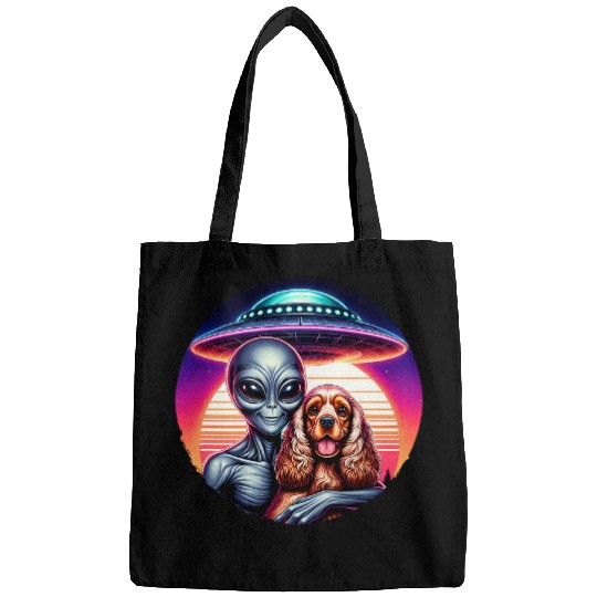 Cute Alien Cocker Spaniel Friendship Funny vintages UFO Bags