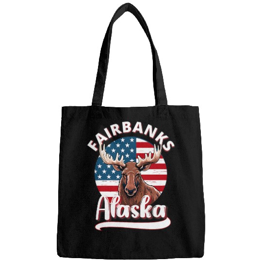 Fairbanks Alaska Moose Viewing AK Patriotic Alaskan USA Flag Bags
