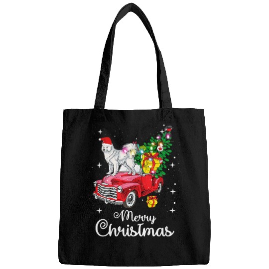 Dog Samoyed Ride Red Truck Christmas Pajama Funny Dog Bags