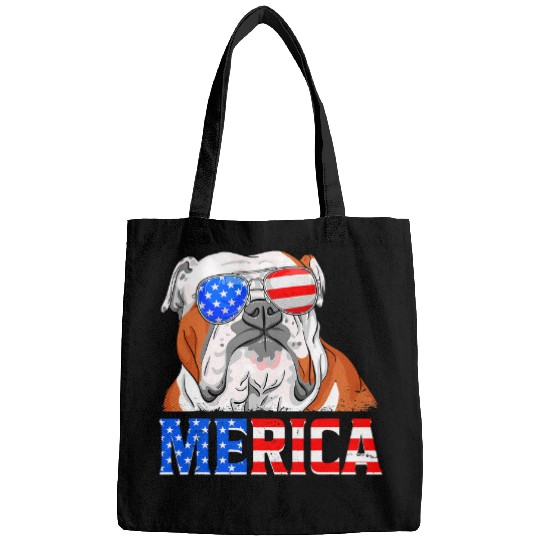 Merica English Bulldog Dog American Flag 4th Of July Bags