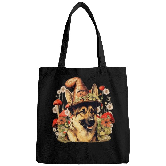 Cottagecore German Shepherd Aesthetic Dog Lover Mushroom Hat Bags